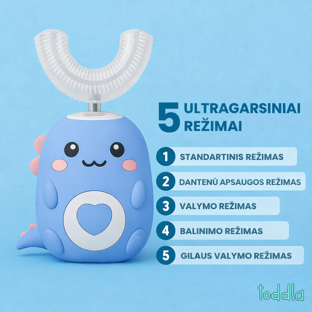 Vaikiškas elektrinis dantų šepetėlis 360°